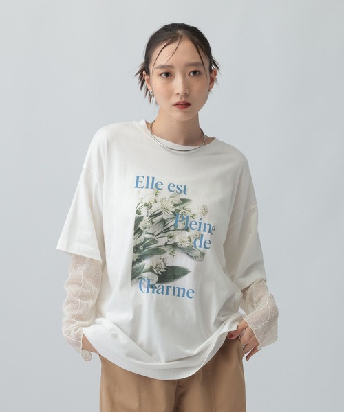 【LEPSIM】袖レースレイヤード長袖T LEPSIM（レプシィム） tシャツ 袖レースレイヤード長袖T 645485