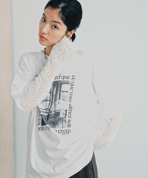 LEPSIM（レプシィム） tシャツ 袖レースレイヤード長袖T 645485