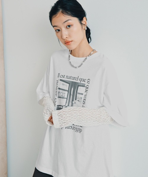 LEPSIM（レプシィム） tシャツ 袖レースレイヤード長袖T 645485