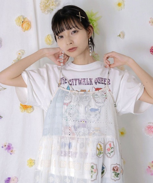 ScoLar（スカラー） tシャツ 半袖 キャットウォーククイーン柄Tシャツ
