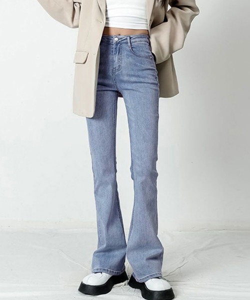 「Miniministore」 ブーツカットデニムパンツ X-LARGE サックスブルー レディース_画像2