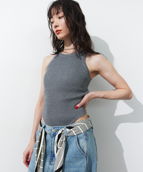 HANNE タンクトップ ノースリーブ リブニットタンクボディースーツ
