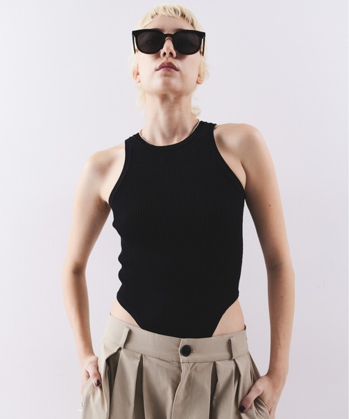 HANNE タンクトップ ノースリーブ リブニットタンクボディースーツ