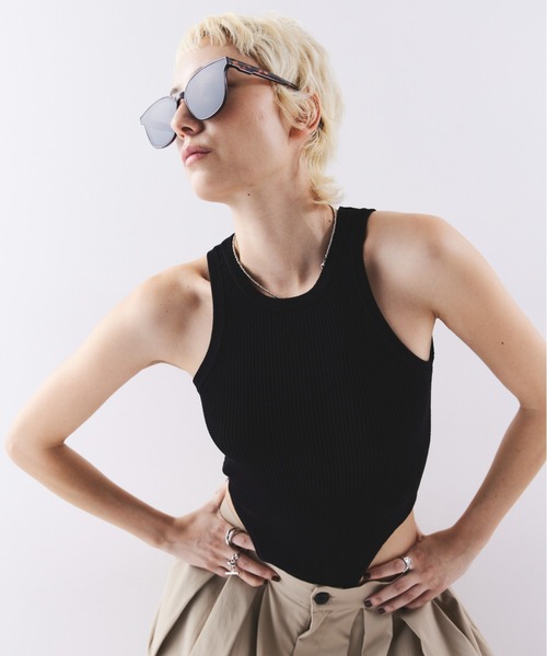 HANNE タンクトップ ノースリーブ リブニットタンクボディースーツ