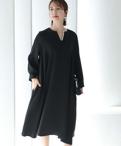 「PourVous」 長袖ワンピース M ネイビー レディース_画像2
