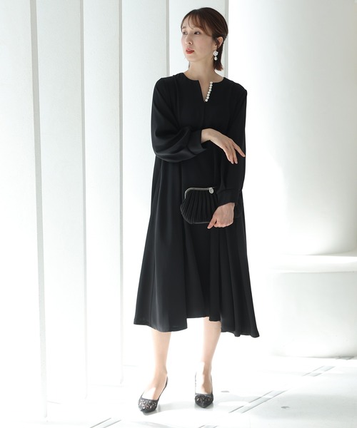 「PourVous」 長袖ワンピース M ネイビー レディース_画像6