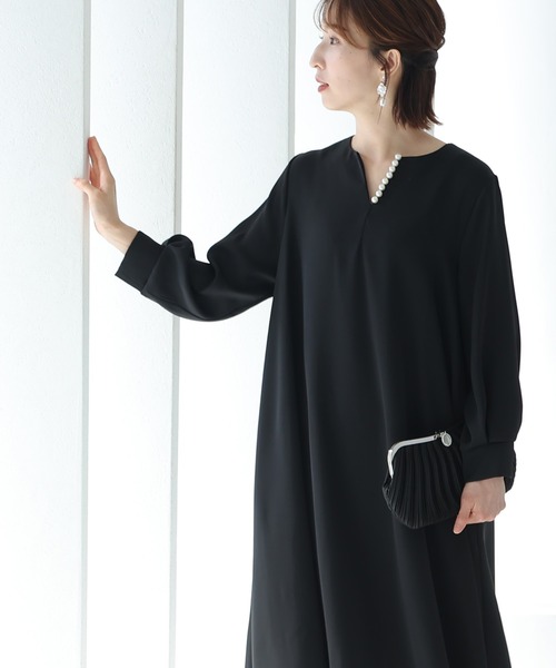 「PourVous」 長袖ワンピース M ネイビー レディース_画像8