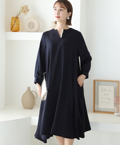 「PourVous」 長袖ワンピース M ネイビー レディース_画像9