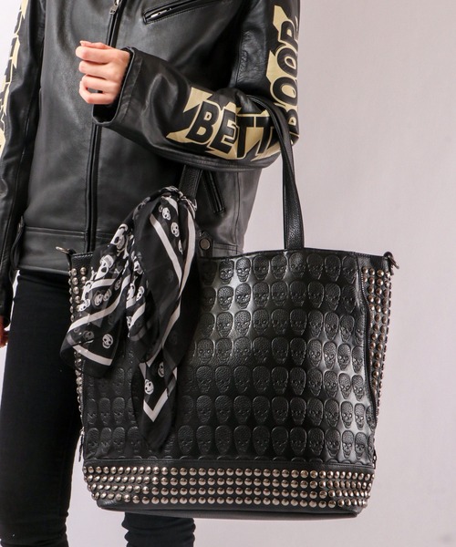 レディースファッション トートバッグ BLACK JACKALL CROWN エンボス 