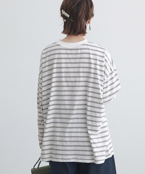 ElegChic tシャツ BIGボーダー ロング スリーブTシャツ レディース