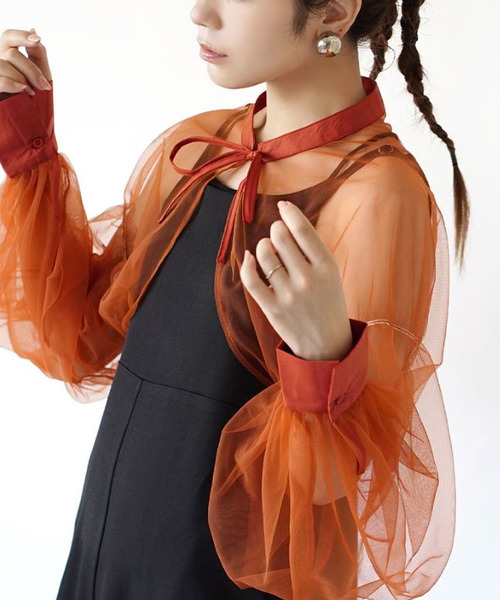 e-zakkamania stores ブラウス シャツ シアー パフスリーブボレロ