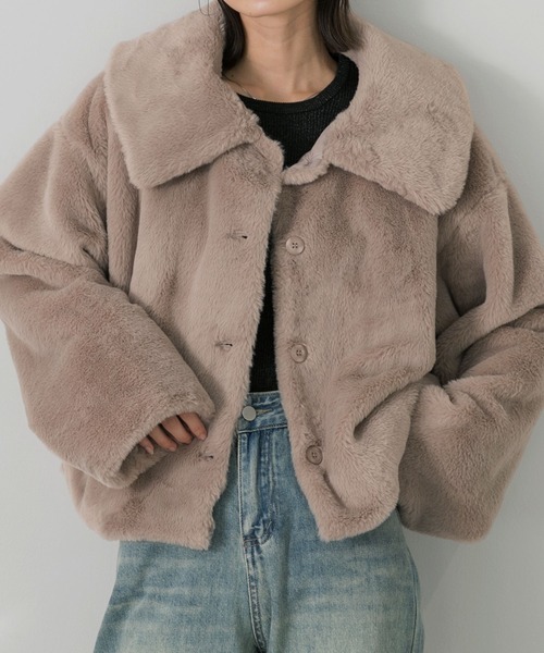 ジャケット ブルゾン ふわふわソフトタッチ 衿付き エコファー 