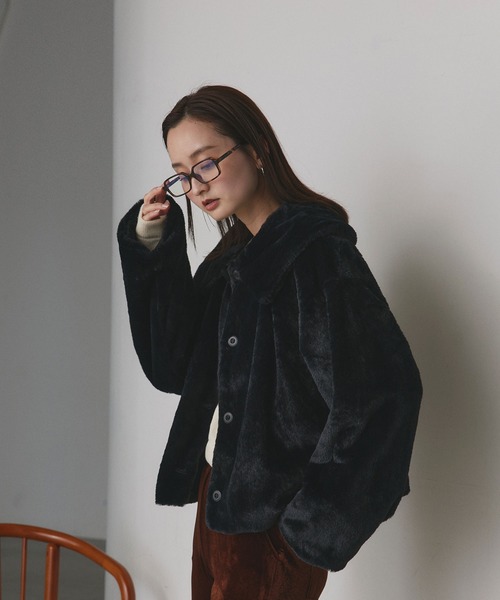 ad thie（アドティエ） ブルゾン アウター ふわふわソフトタッチ 衿