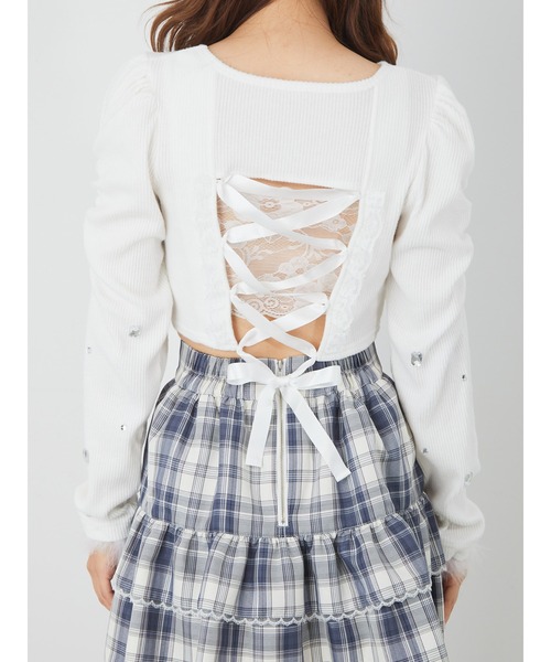 Ank Rouge tシャツ フェザーキラキラテレコTOPS レディース