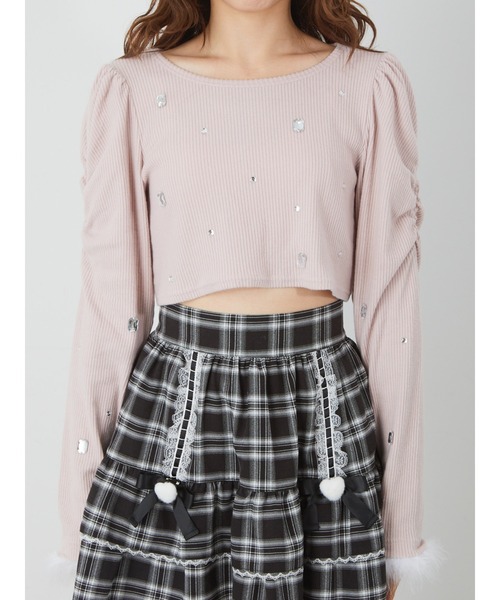 Ank Rouge tシャツ フェザーキラキラテレコTOPS レディース
