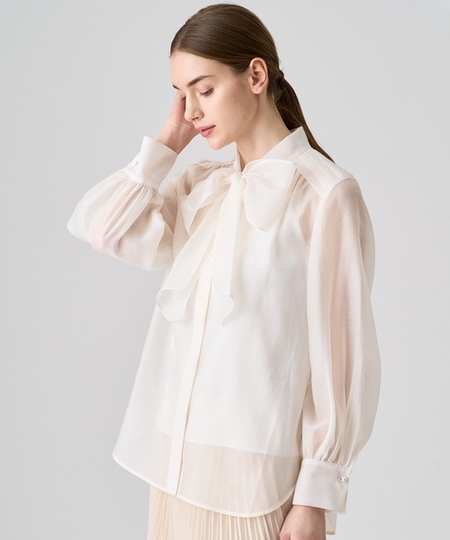 ANAYI ブラウス シャツ シアーオーガンジーボウタイ レディース