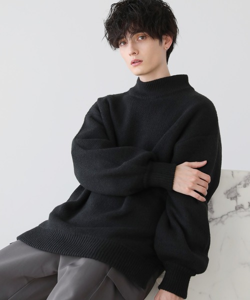 LILL（リル） セーター ニット サイドスリットモックネックオーバー