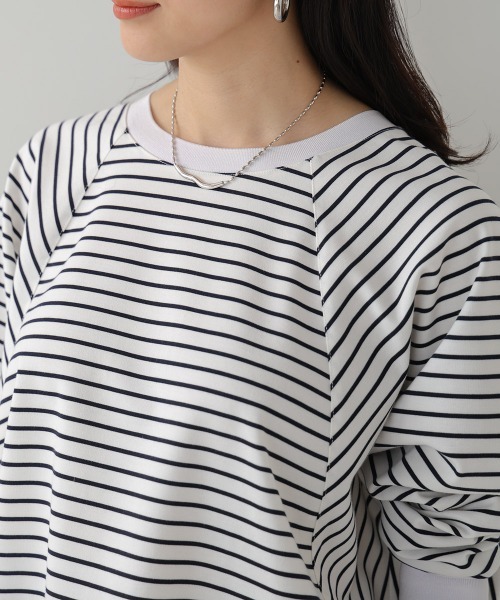 tシャツ Tシャツ ボーダーラグラン切替プルオーバー レディース 