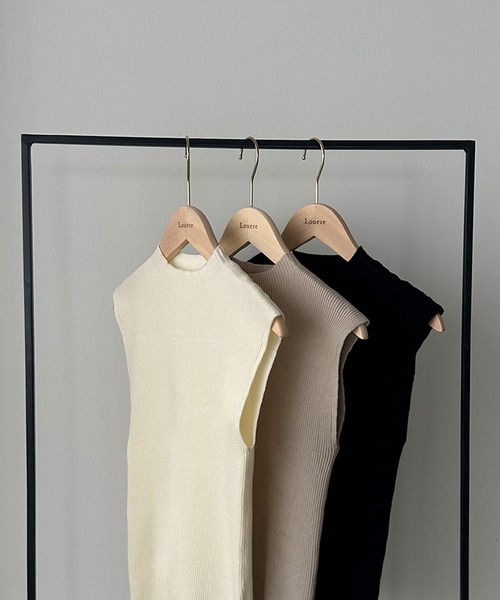Louere ニット セーター ボトルネックノースリーブリブニット