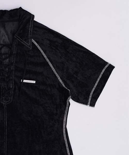 【関税・送料込み】alexanderwang プラッシュベロア Tシャツ PRANK PROJECT tシャツ ベロアメッシュレースアップTシャツ