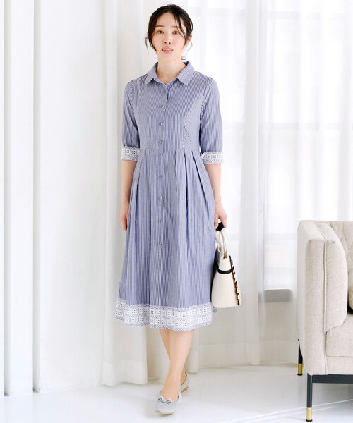 Tiaclasse シャツワンピース レースコンビシャツワンピース : ZOZOTOWN