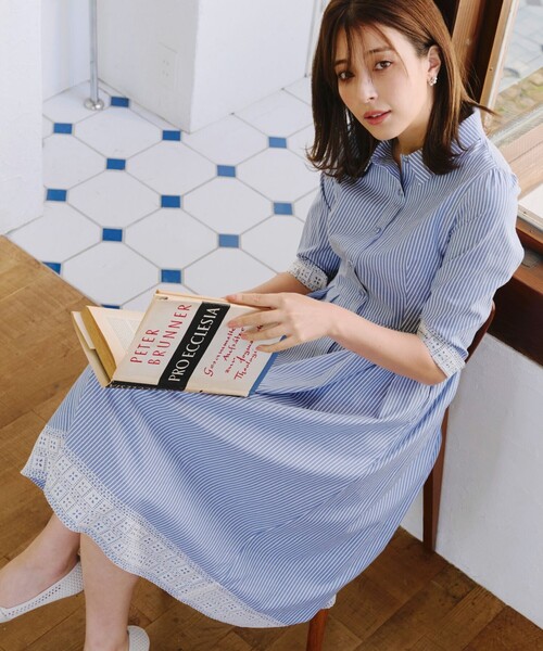 Tiaclasse シャツワンピース レースコンビシャツワンピース : ZOZOTOWN