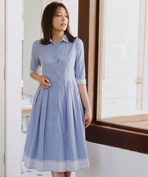 Tiaclasse シャツワンピース レースコンビシャツワンピース : ZOZOTOWN