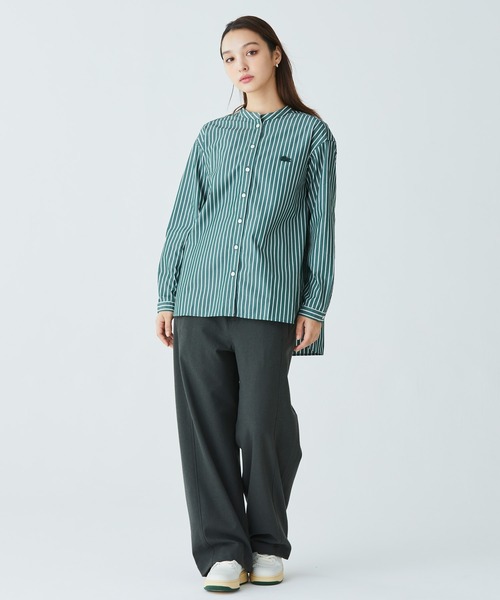 【ダークグリーン】ストレッチツイル ウールライクワイドパンツ LACOSTE（ラコステ） パンツ ストレッチツイル ウールライクワイド