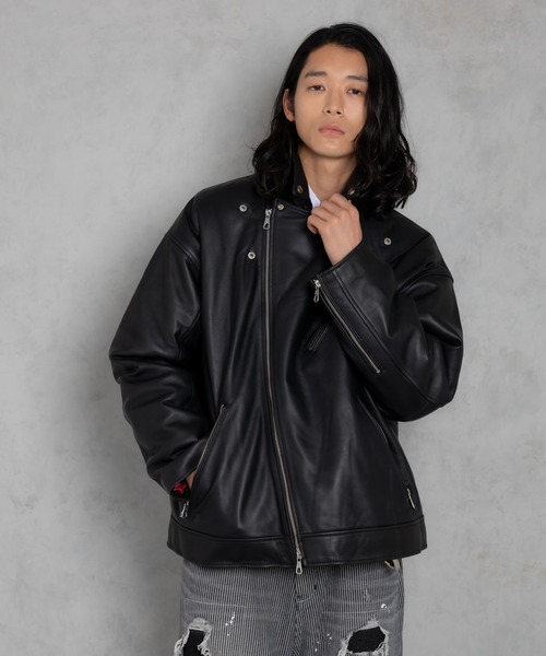 レザージャケット ライダース 「ADAMPATEK/アダムパテック」leather looose double rider’s jacket / ラムの画像