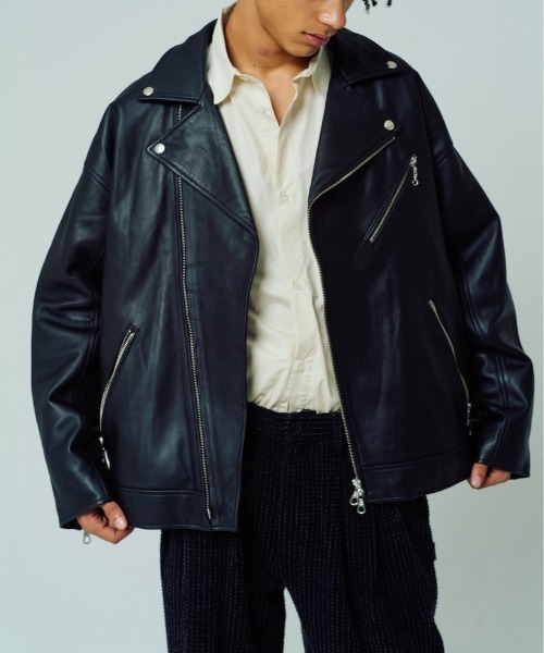 レザージャケット ライダース 「ADAMPATEK/アダムパテック」leather looose double rider’s jacket / ラムの画像