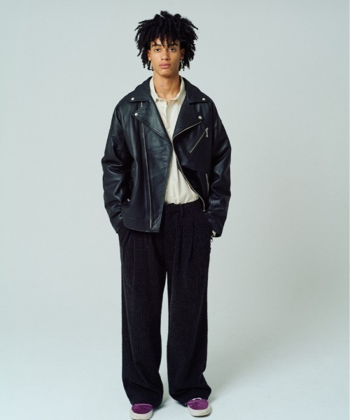 レザージャケット ライダース 「ADAMPATEK/アダムパテック」leather looose double rider’s jacket / ラムの画像
