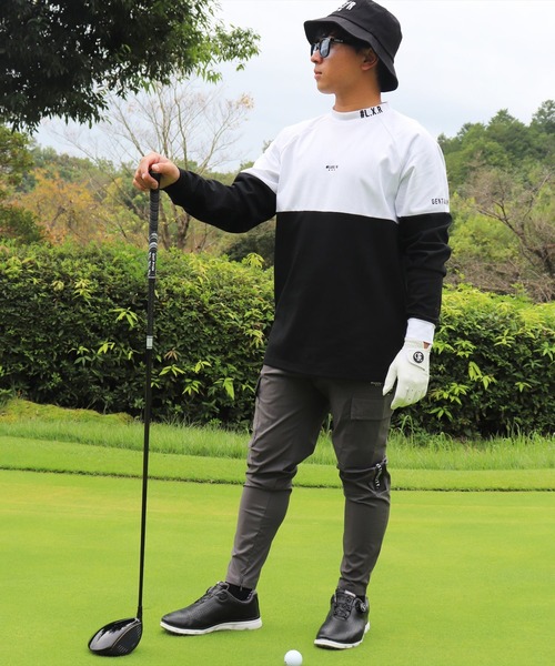 PXG ゴルフ　ロングパンツ　L ブラック　カーゴパンツ　春夏　メンズ RM)【LUXE/R GOLF】ストレッチ ブロード サイドライン カーゴ