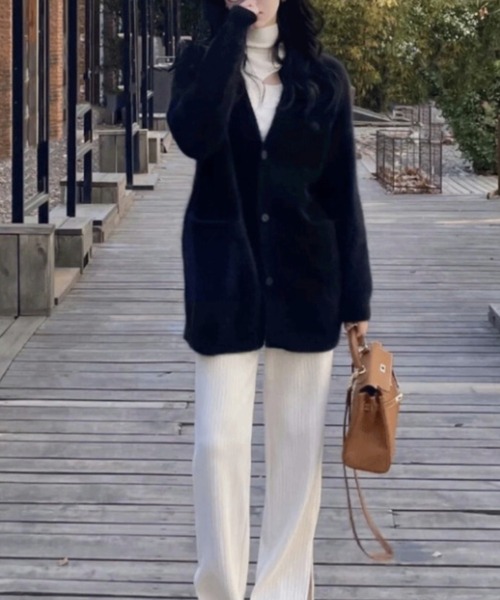 roomy カーディガン モヘア調フェミニンニットカーディガン(シャギー