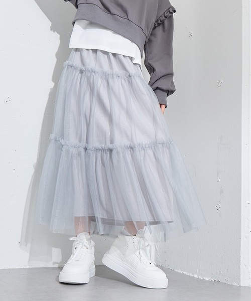 B品！ 新品未使用 【Omekashi】 ラメチュールスカート 100-140cm/プチセレ】ラメチュールスカート（膝丈スカート