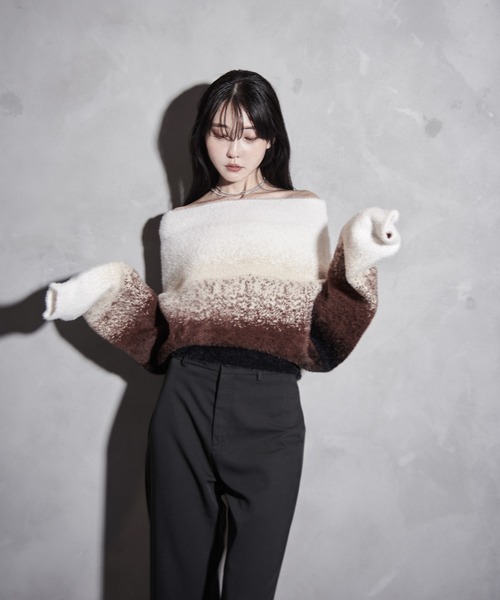 ニット セーター 2WAYオフショルグラデーションニット レディース