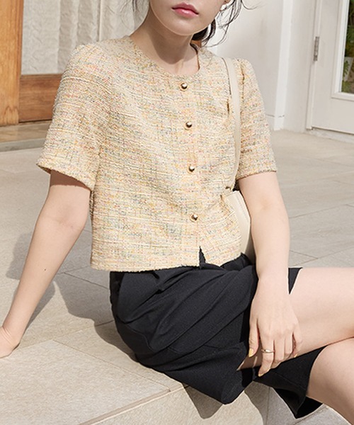 独特な Cygne 完売品 ツイードジャケット Lydie白 ジャケット