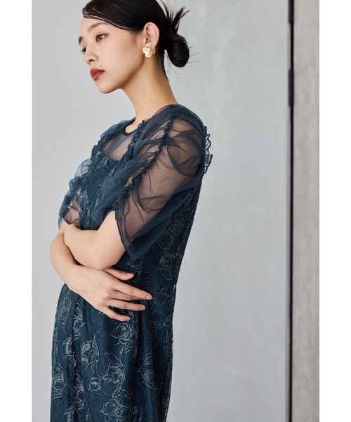 niana ドレス 刺繍レースギャザースリーブドレス パーティー