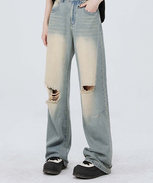 aimoha（アイモハ） ジーンズ 「aimoha neo」Grunge Ripped Wide-Leg 