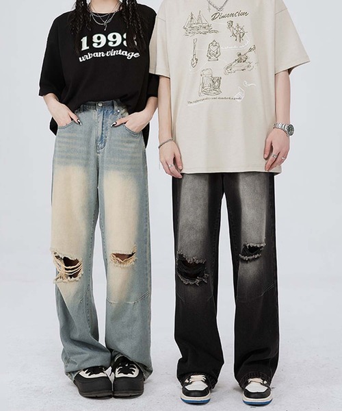 aimoha（アイモハ） ジーンズ 「aimoha neo」Grunge Ripped Wide-Leg 