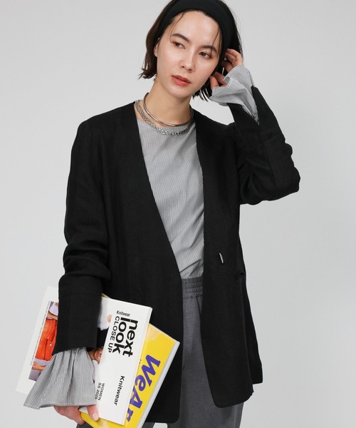 【BABYLONE】リネンノーカラージャケット BABYLONE｜リネンノーカラージャケット | Rakuten Fashion(楽天