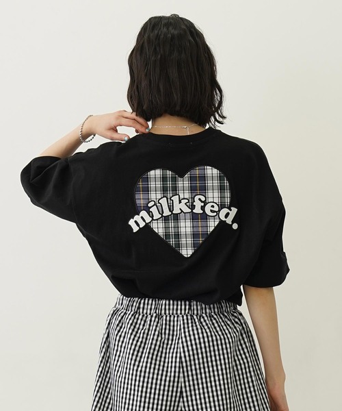 MILKFED.（ミルクフェド） tシャツ 半袖 PLAID HEART WIDE S/S TEE