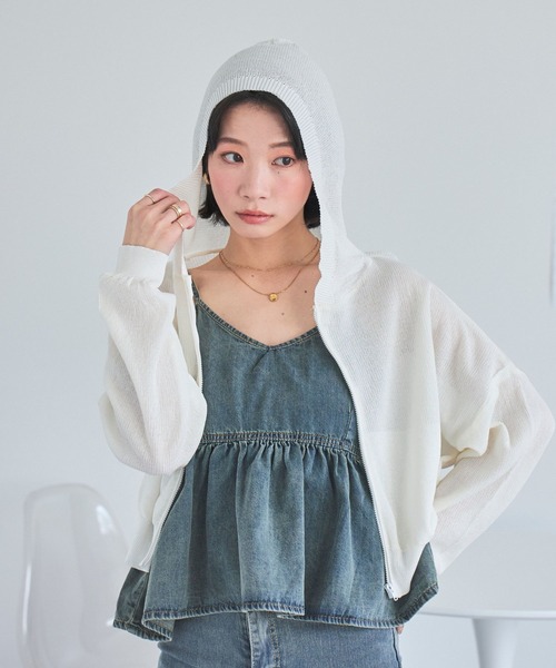 【ROSETTA GETTY】VISCOSE ボーダー ストライプ切替パーカー セール】マルチボーダークロップドジップアップニット/フーディ