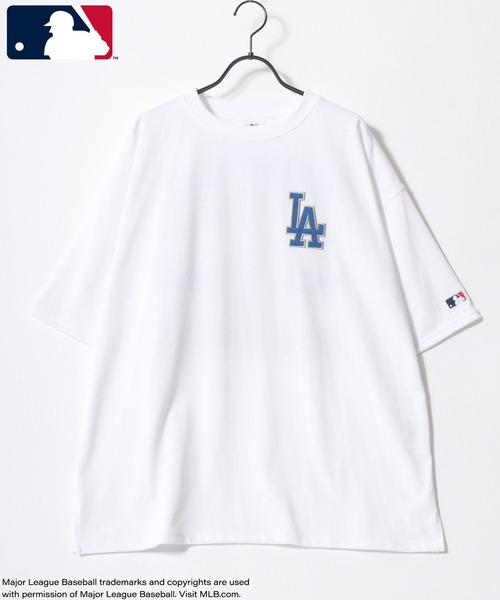 MLB メジャーリーグベースボール ドジャース　ハーフジップ半袖Tシャツ　L MLB tシャツ MLB/メジャーリーグベースボール 別注 ワッペン刺繍