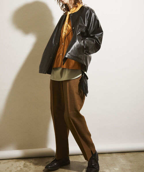 「GLOSTER」 ジップアップブルゾン MEDIUM ブラウン メンズ_画像5