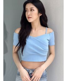 tシャツ ハーフスリーブカシュクールオフショルショートトップス レディース｜ZOZOTOWN Yahoo!店