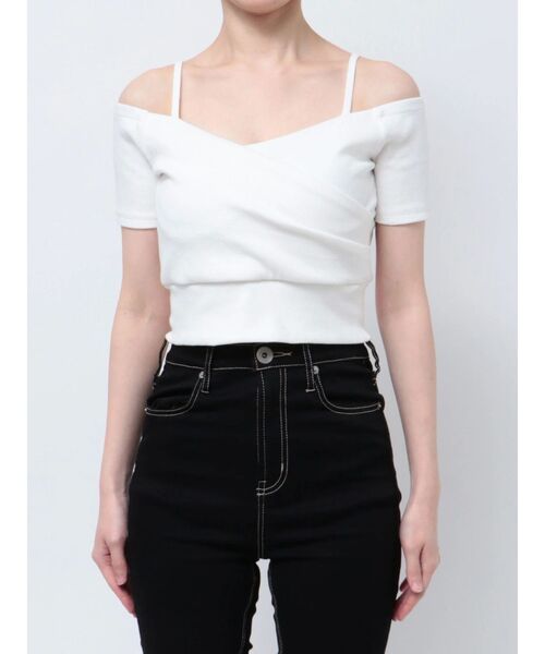 即日発送！GYDA ハーフスリーブカシュクールオフショルショートTOPS WH SALE】GYDA ハーフスリーブカシュクールオフショルショート