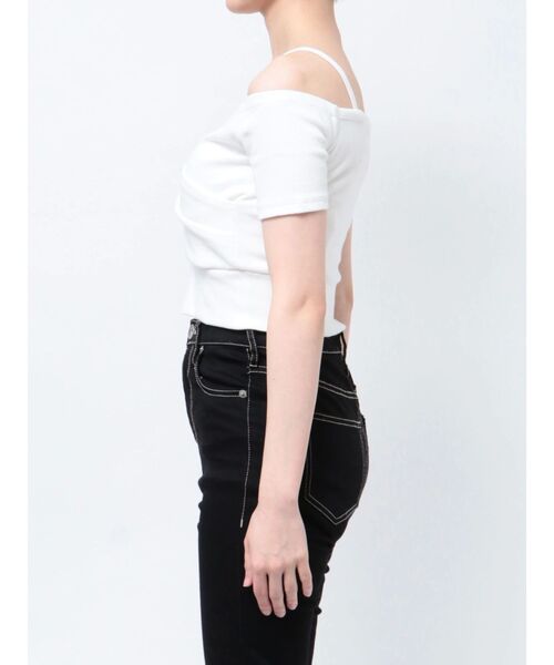 即日発送！GYDA ハーフスリーブカシュクールオフショルショートTOPS BK GYDA ハーフスリーブカシュクールオフショルショートTOPS