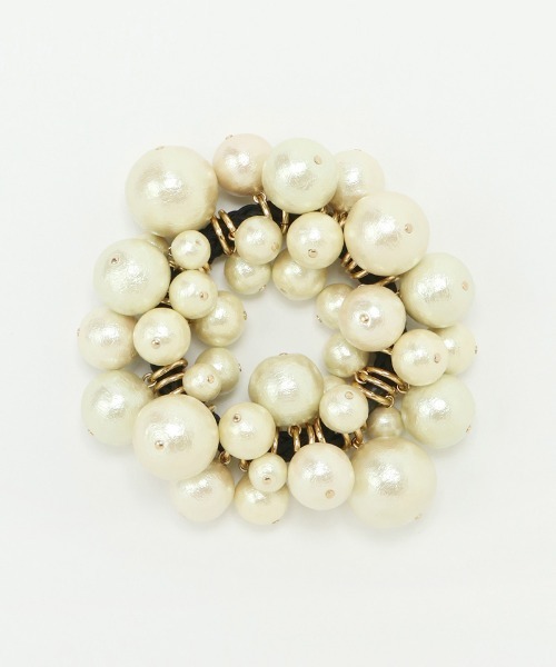 美品 シャネル ココマーク ヘアゴム シュシュ フェイクパール ホワイト