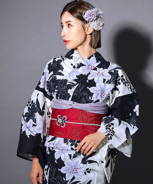 ワ7【20】◆新品・未着用◆浴衣　萩ぼかし・帯（リバーシブル）・下駄３点セット 浴衣3点セット（浴衣/帯/下駄） utatane ゆかた フリーサイズ
