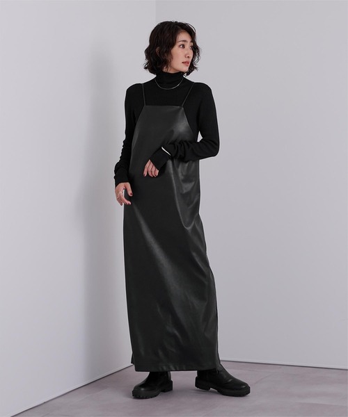 ur's（ユアーズ） ワンピース フェイクレザーサロペットワンピース